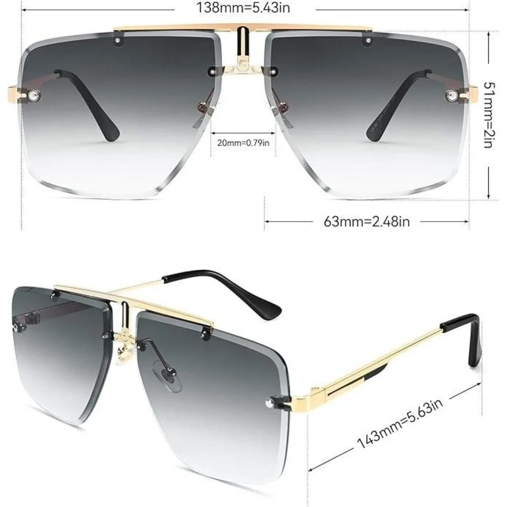 Fashion Square Pilot Sunglasses Designer Mens Driving Outdoor Rimless Shades New